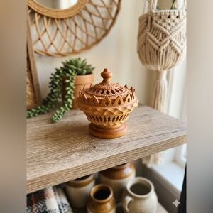 Vintage Mid-Century Oberammergau Hand-Carved Wood Trinket Box 3”